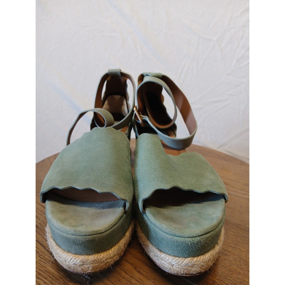 Chloe Sage Green Suede Espadrille Platform Wedges - Picture 3 of 9